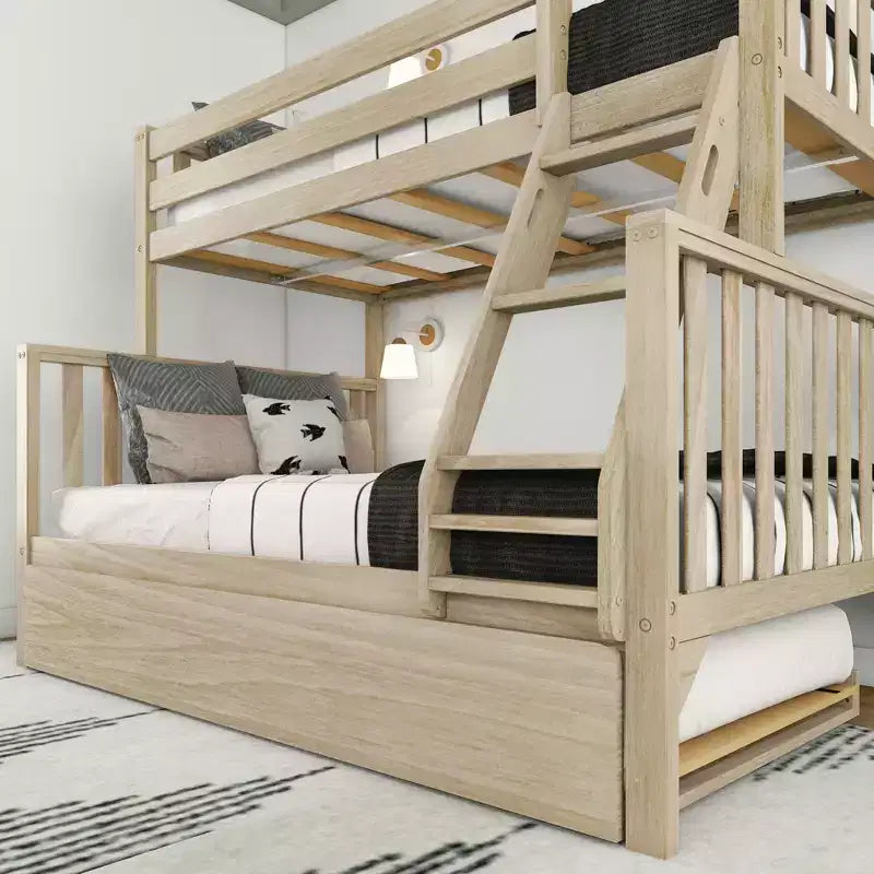 Lit superposé Max & Lily une place au-dessus d'un lit double avec lit gigogne, lits superposés pour enfants en bois massif de style scandinave