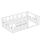 Lit d'enfant Bellemave avec clôture rehaussée et étagère, cadre de lit Montessori double en bois pour filles et garçons