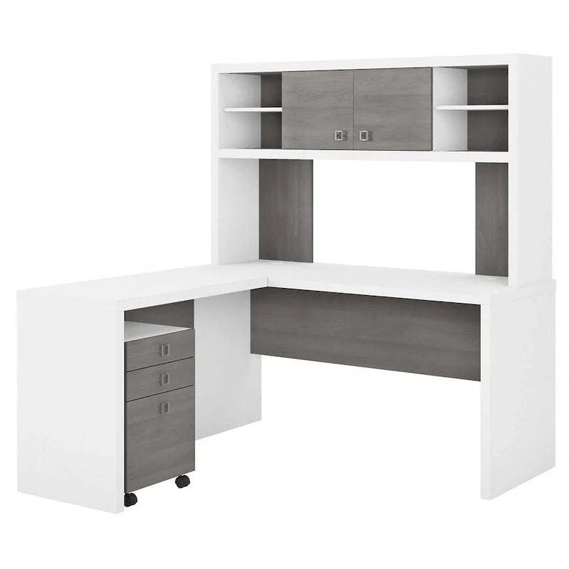 Bureau d'angle Echo avec huche et tiroirs