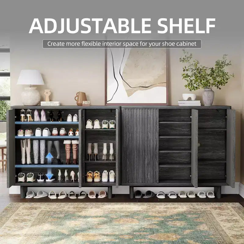 Meuble à chaussures Acekool 46 avec porte cannelée, meuble de rangement 5 niveaux, banc d'entrée rustique pour couloir, 41,5H