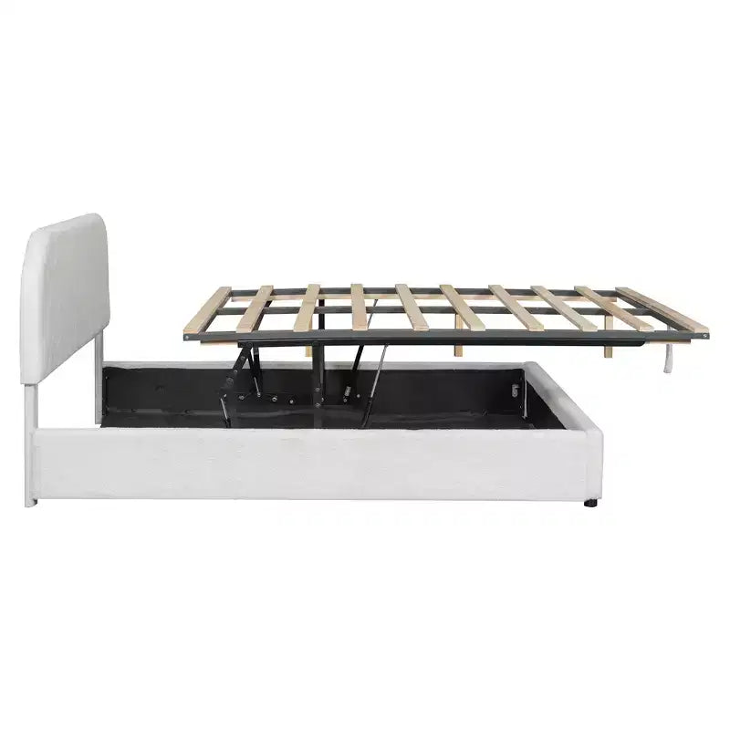 Lit capitonné Queen Size avec rangement escamotable - Blanc