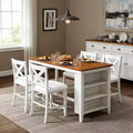 Ensemble table et chaises Homy Casa 5 pièces hauteur comptoir avec étagères de rangement, blanc et noyer, style ferme moderne