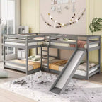 Lits superposés en L pour 4 enfants, lits superposés quadruples avec toboggan, lits superposés en bois doubles et jumeaux pour chambre à coucher ou dortoir