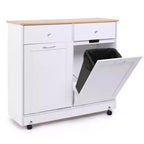 Meuble de cuisine EROMMY à double inclinaison avec 2 tiroirs, meuble poubelle avec rangement sur roulettes, blanc