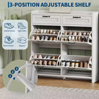 Meuble à chaussures avec 4 tiroirs basculants et 2 tiroirs supérieurs, meuble à chaussures en bois avec étagère réglable, armoires à chaussures autoportantes