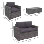 Ensemble de canapés en rotin 4 pièces, ensemble de canapés de patio en osier avec causeuse, chaises et table basse en verre pour jardin extérieur