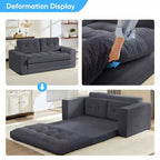 Mjkone Canapé-Lit Futon Convertible 2-en-1 180 cm, Canapé Deux Places Pliable en Tissu Côtelé avec Boutons Touffetés, Idéal pour Petits Espaces