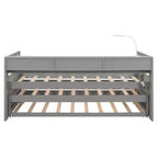 Lit de repos double XL Whisen en bois avec 2 lits gigognes, 3 compartiments de rangement, 1 lampe gratuite et port de chargement USB