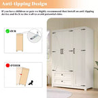 AMERLIFE Armoire de garde-robe de ferme 47 avec 3 portes, 2 tiroirs, tringle à vêtements et étagères réglables, organisateur de placard autoportant