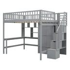 Lit mezzanine en pin avec bureau et rangements