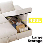 Canapé-lit sectionnel Dyonery 81, canapé-lit escamotable en forme de L avec méridienne de rangement réversible, USB, dossier inclinable