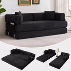 Canapé convertible, matelas pliant 5-en-1 de 78,8 po, cadre en acier à forme fixe, velours côtelé avec oreillers