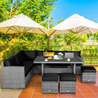 Ensemble de salle à manger Costway 7 pièces en rotin pour terrasse, canapé sectionnel et pouf - Voir détails