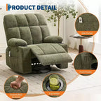 Fauteuil inclinable surdimensionné pour adultes, canapé berçant pivotant manuel, poches latérales et porte-gobelets pour personnes fortes et de grande taille, salon