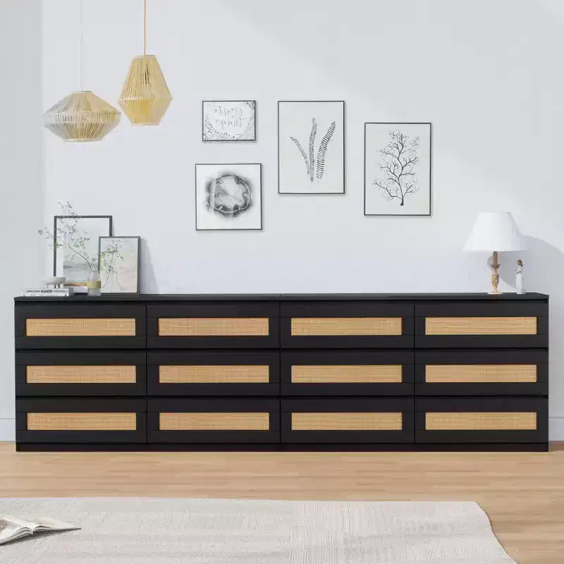 Commode en rotin pour chambre à coucher avec 6 tiroirs, 47 commode large moderne de style ferme, armoire de rangement en bois pour placard, salon, couloir