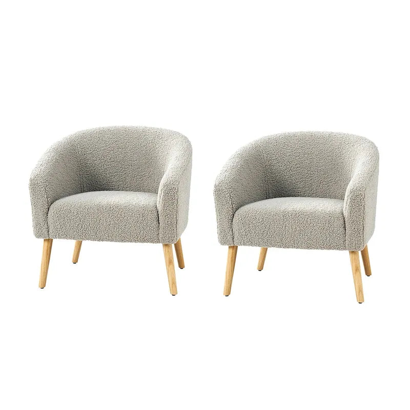 Fauteuil Sheila Modern 30 W Boucle avec pieds en bois massif, lot de 2, par HULALA HOME