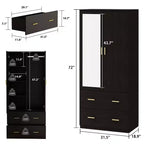 Hitow Armoire de rangement double tiroir avec portes miroir et zones de rangement