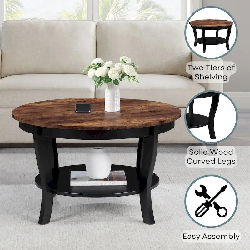 Table basse ronde avec étagère American Heritage de Convenience Concepts