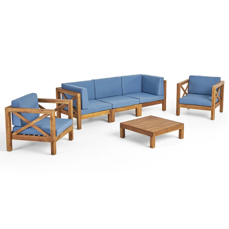 Ensemble de conversation d'extérieur Brava 6 pièces en bois d'acacia par Christopher Knight Home