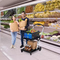 Chariots de courses pliants à 2 niveaux pour l'épicerie, capacité de 90 kg, chariot d'épicerie pliable portable avec roues et caisse amovible pour centre commercial, bleu