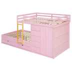 Lit superposé double sur double avec armoire de rangement et tiroirs, lit superposé double en bois peu encombrant avec garde-corps pour appartement, chambre à coucher