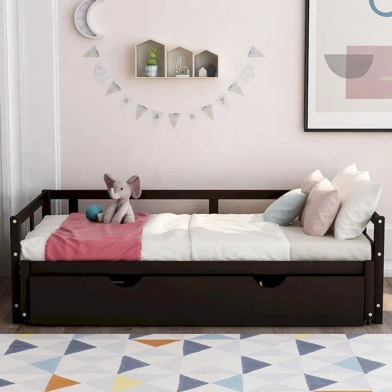 Lit gigogne extensible, Lit gigogne en bois avec tiroir-lit