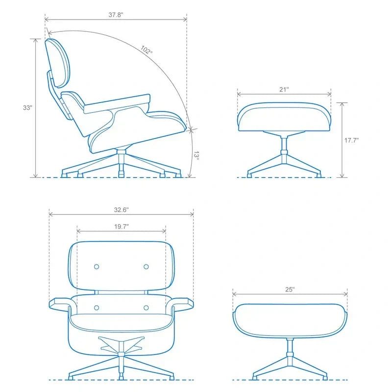 Fauteuil inclinable et ottoman Furgle en cuir véritable et bois de noyer