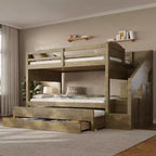 Lit superposé Whisen Twin XL avec lit gigogne, lit superposé avec rangement, lit superposé en bois massif, escalier de rangement, armoire, 3 tiroirs, pour enfants