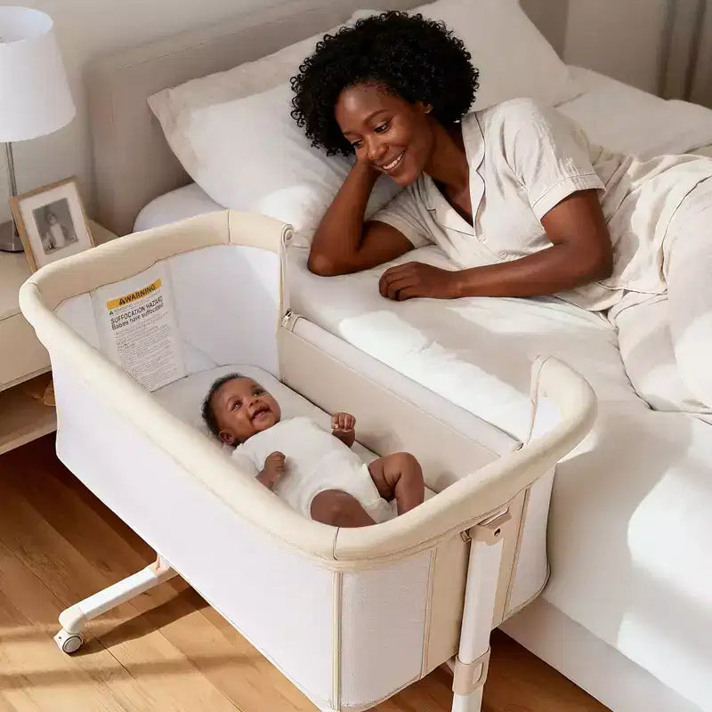Berceau à roulettes – Beige / Gris / Rose, cododo, pour 1 bébé