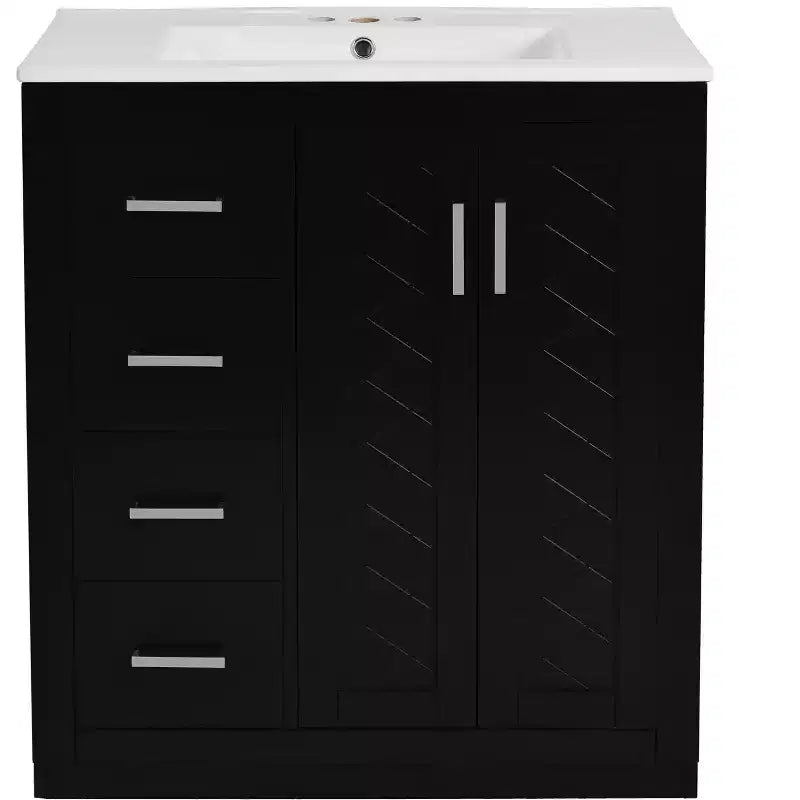 Meuble-lavabo simple de 76 cm avec armoire et 3 tiroirs – Noir / Bleu / Vert / Indigo / Blanc