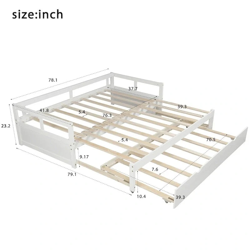 Lit gigogne extensible, Lit gigogne en bois avec tiroir-lit