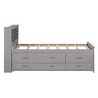 Lit plateforme avec lit gigogne et tiroirs, lit plateforme de rangement avec USB, lit plateforme en bois avec bibliothèque