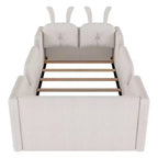 Lit plateforme double Whisen, cadre de lit rembourré pour enfants avec coussin lapin, barrières latérales amovibles