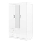 Armoire penderie 3 portes avec miroirs, étagères et 2 tiroirs