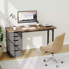 Bureau d'ordinateur de 119 cm avec 5 tiroirs de rangement, table d'étude/d'écriture réversible de style rustique moderne, poste de travail de bureau à domicile pour petits espaces