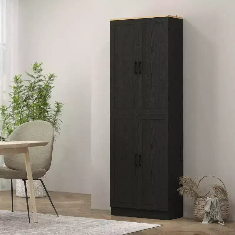 HOMCOM Garde-Manger de cuisine autoportant 170 cm, Armoire de rangement à 4 portes avec étagères réglables et portes