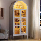 Meuble de rangement, Noir/Blanc, Style Arqué, Simple, 71 po de hauteur avec lumières DEL et portes vitrées