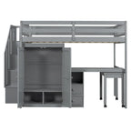 Lit mezzanine double avec escalier, bibliothèque, bureau et armoire – Meuble multifonctionnel et peu encombrant pour enfants et adolescents – Blanc