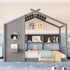 Lit cabane cabane Montessori pour enfant avec étagère de rangement - ModernLuxe