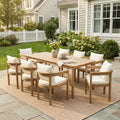 Ensemble de salle à manger d'extérieur rustique Christopher Knight Home Irene 9 pièces en bois d'acacia avec chaises à dossier incurvé et coussins