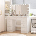 Coiffeuse LED de luxe avec 9 tiroirs, station de maquillage élégante