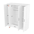 Armoire 4 portes en bois avec tringle, 1 tiroir et étagères de rangement