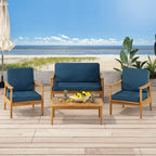 Ensemble de conversation d'extérieur 4 places en bois d'acacia Willowbrook par Christopher Knight Home