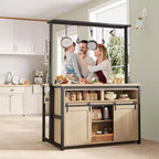 Îlot de cuisine, étagère de boulanger avec porte coulissante de grange, grande table îlot de cuisine de 106 cm avec support micro-ondes à 3 niveaux, étagères de four, ensemble table de bar à café