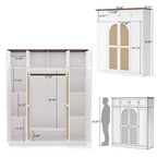 Armoire penderie grande capacité à 8 portes de 180 cm de haut avec tringle, étagères réglables et portes décoratives en rotin