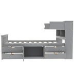 Lit plateforme capitaine double/grand avec 4 tiroirs et étagères de rangement, cadre de lit en bois massif avec tête de lit bibliothèque de rangement