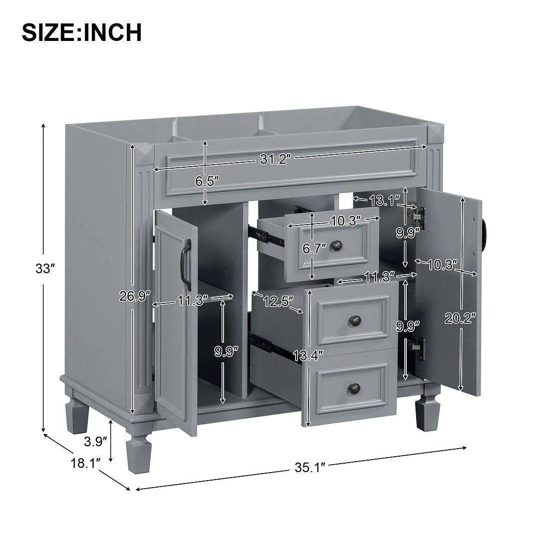 Meuble-lavabo de salle de bain moderne de 91 cm avec lavabo et armoire de toilette, 2 portes et 2 tiroirs