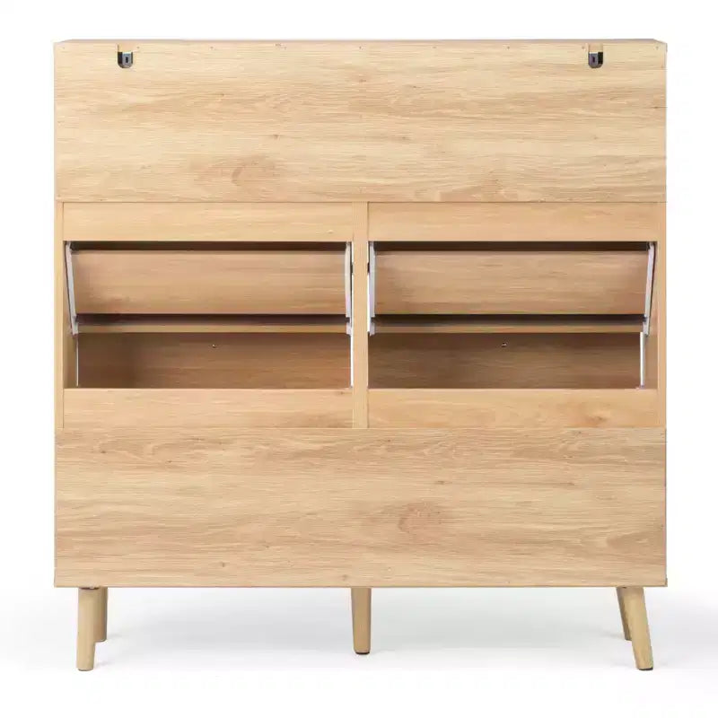 Karl Home Meuble à chaussures en rotin avec 2 tiroirs et 4 compartiments basculants en panneaux de particules 105 cm (L)