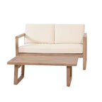 Ensemble de meubles de patio en bois d'acacia, ensemble de conversation extérieur avec table basse et coussins moelleux pour jardin, véranda et balcon, Beige - Merax