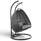 LeisureMod Fauteuil suspendu œuf 2 places avec support - Balançoire / hamac de patio en rotin osier pour extérieur/intérieur avec coussins